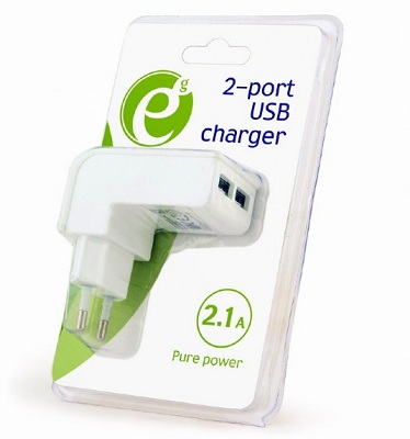 Universal USB Charger - Gembird EG-U2C2A-02-W, 2x USB - 5V/2.1A, Input: 110/240V, White photo 1