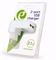 Universal USB Charger - Gembird EG-U2C2A-02-W, 2x USB - 5V/2.1A, Input: 110/240V, White