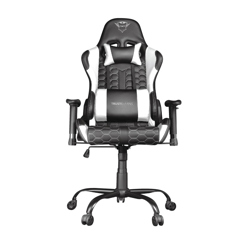 Trust Gaming Chair GXT 708W Resto - White, Height adjustable armrests, Class 4 gas lift, 90°-180° adjustable backrest, Strong and robust metal base frame, Including removable and adjustable lumbar and neck cushion, tilting seat with locking mechanism, dur photo 1