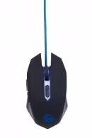 Gembird MUSG-001-B, Gaming Optical Mouse, 2400dpi adjustable, 6 buttons,  Illuminated (Blue light) scroll wheel, logo and side accents; Non-slip rubberized ergonomic design, Practical tangle free nylon mesh cable, USB, Black