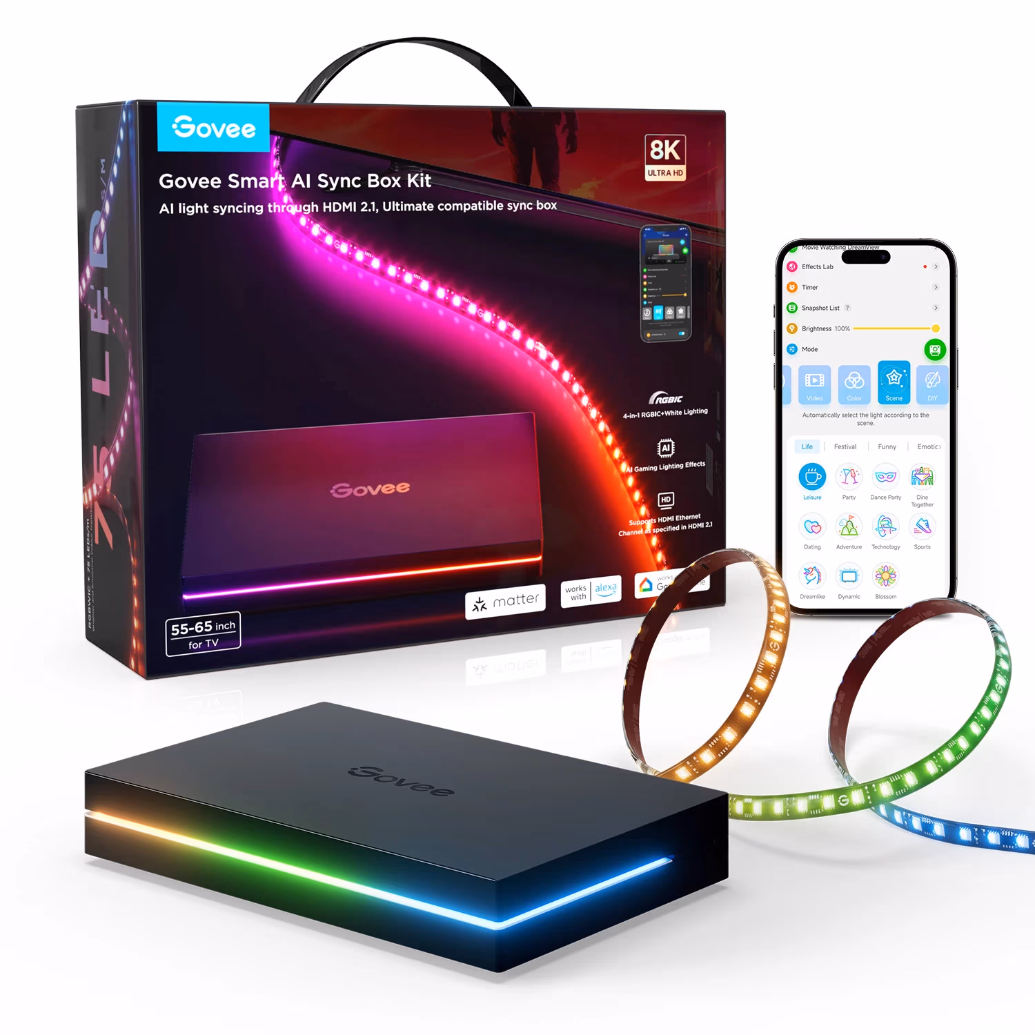Светодиодная лента для телевизора GOVEE RGBWIC  AI Sync Box (55”-65”)