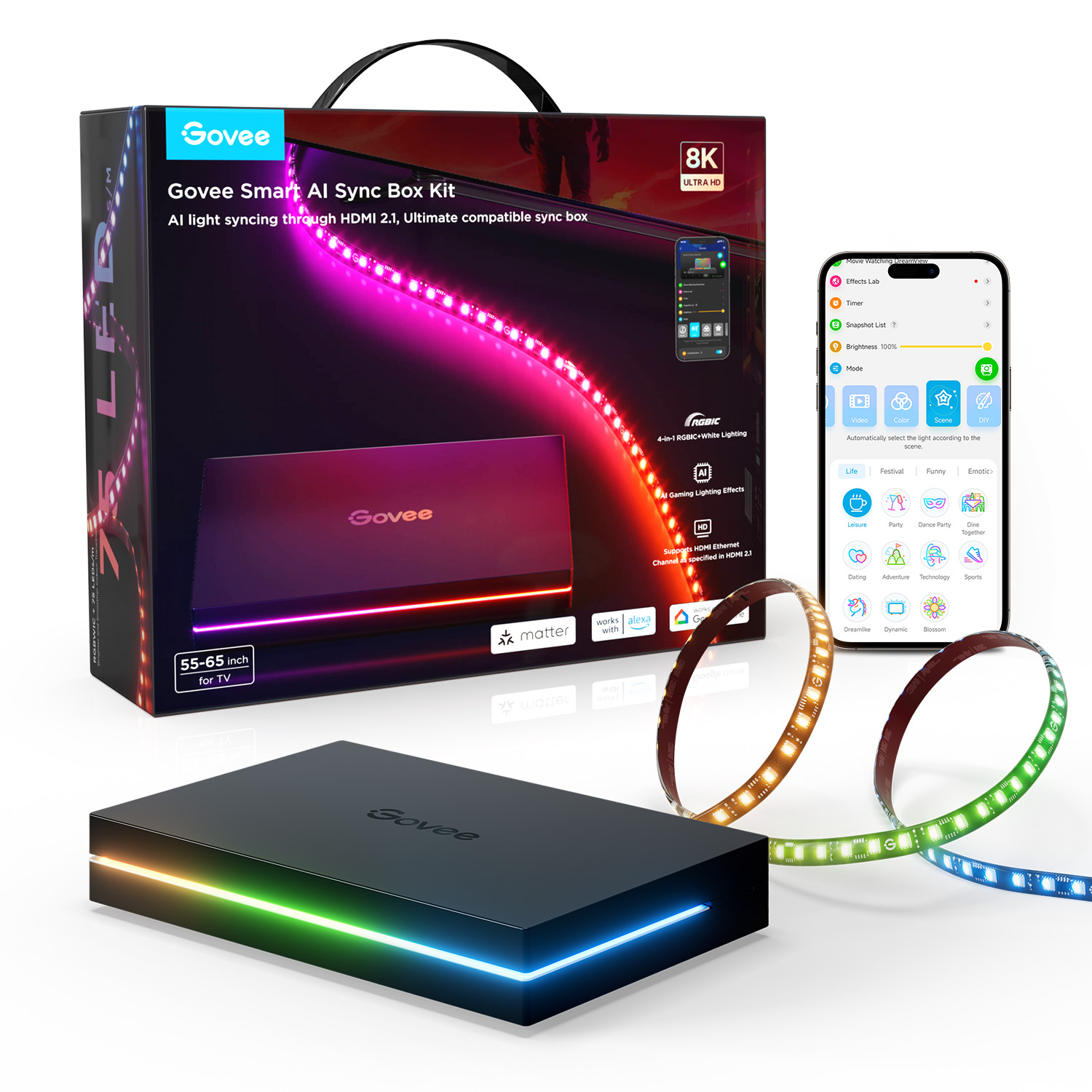 Светодиодная лента для телевизора GOVEE RGBWIC  AI Sync Box (55”-65”) photo 1