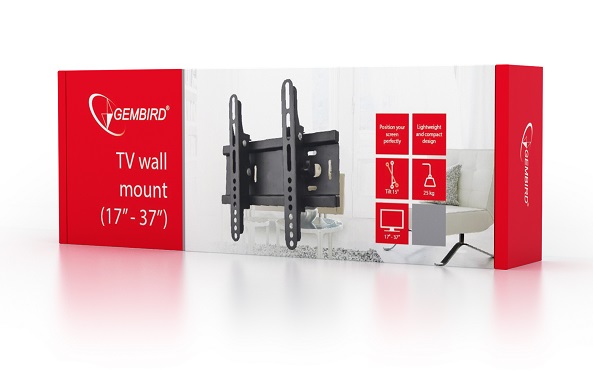 TV-Wall Mount for 17-37"- Gembird "WM-37T-01", Tilt, max. 25 kg, Tilting angle 15°, Distance TV to Wall: 50 mm, max. VESA 200 x 200, Black photo 2