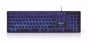 Gembird KB-UML3-01-RU Multimedia keyboard, Silent, 3-color backlight, 12 practical multimedia hotkeys, RU layout, USB, Black