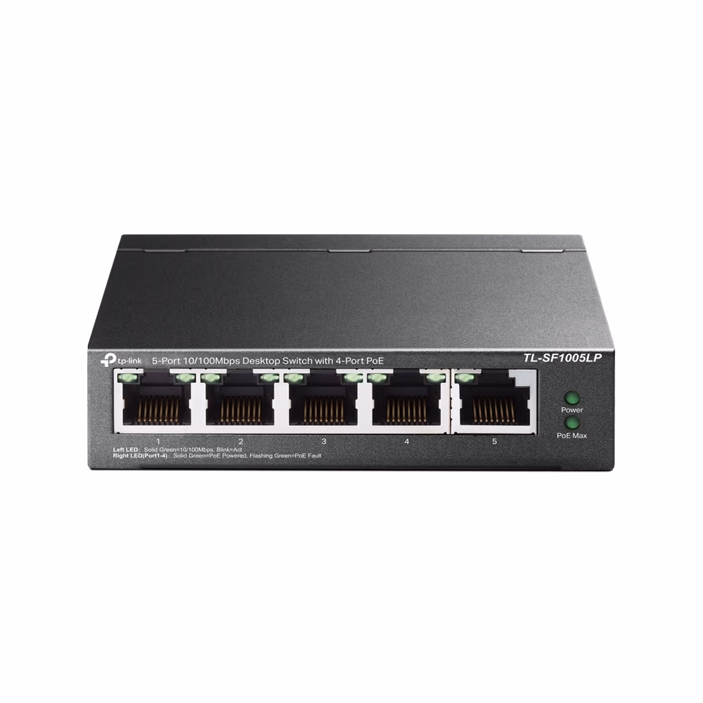 TP-LINK TL-SF1005LP 5-port 10/100M PoE Switch, 5 10/100M RJ45 ports including 4 PoE ports, 41W, steel case