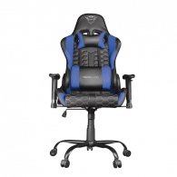 Trust Gaming Chair GXT 708B Resto - Blue, Height adjustable armrests, Class 4 gas lift, 90°-180° adjustable backrest, Strong and robust metal base frame, Including removable and adjustable lumbar and neck cushion, Durable double wheels, up to 150kg thumbnav 1