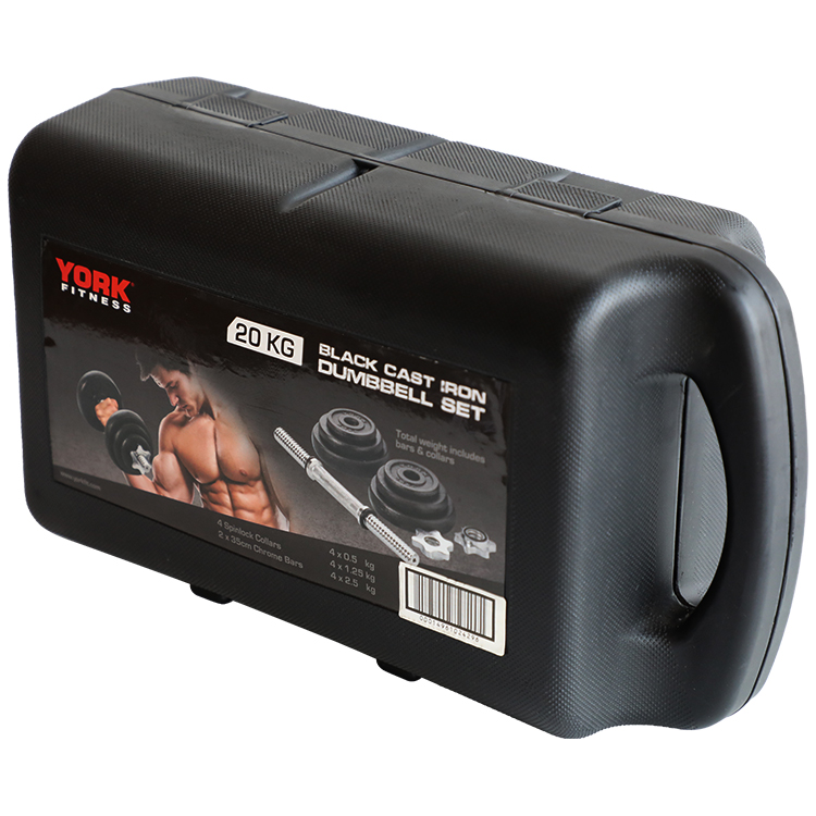 Гантель наборная 20 кг YORK Black Cast Iron Dumbbell Spinlock in PVC case photo 1
