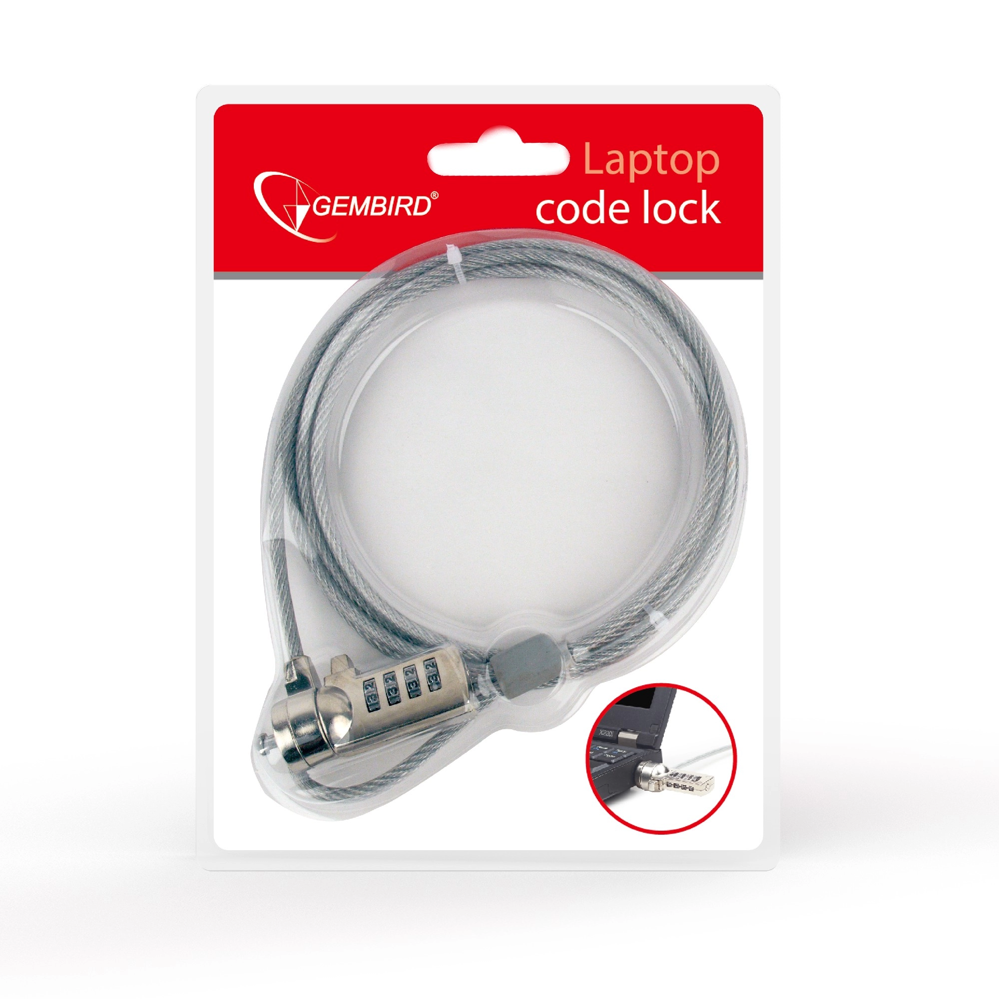 Gembird LK-CL-01 Cable lock for notebooks (4-digit combination), 4 mm steel cable