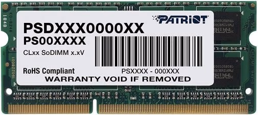 4GB DDR3L-1600 SODIMM Patriot Signature Line, PC12800, CL11, 1 Rank, Double-sided module, 1.35V 