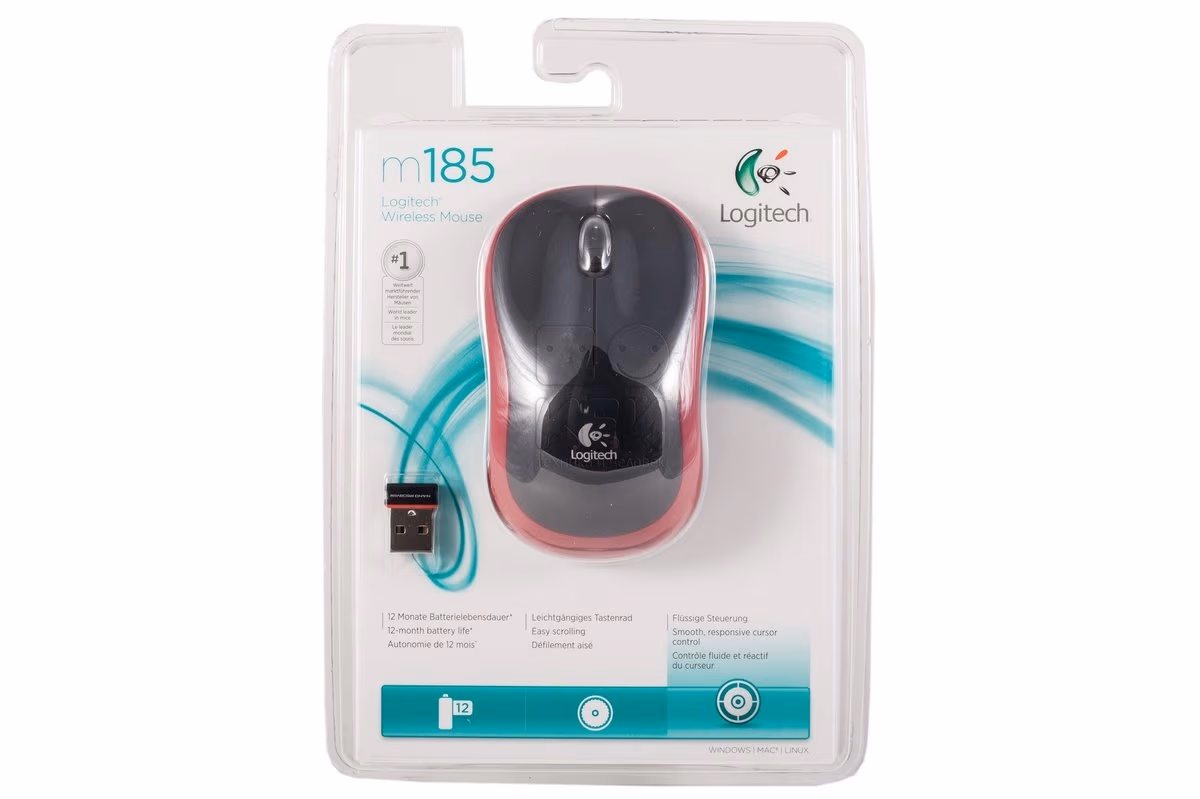 Logitech Wireless Mouse M185 Red, Optical Mouse for Notebooks, Nano receiver, Red/Black,  Retail 