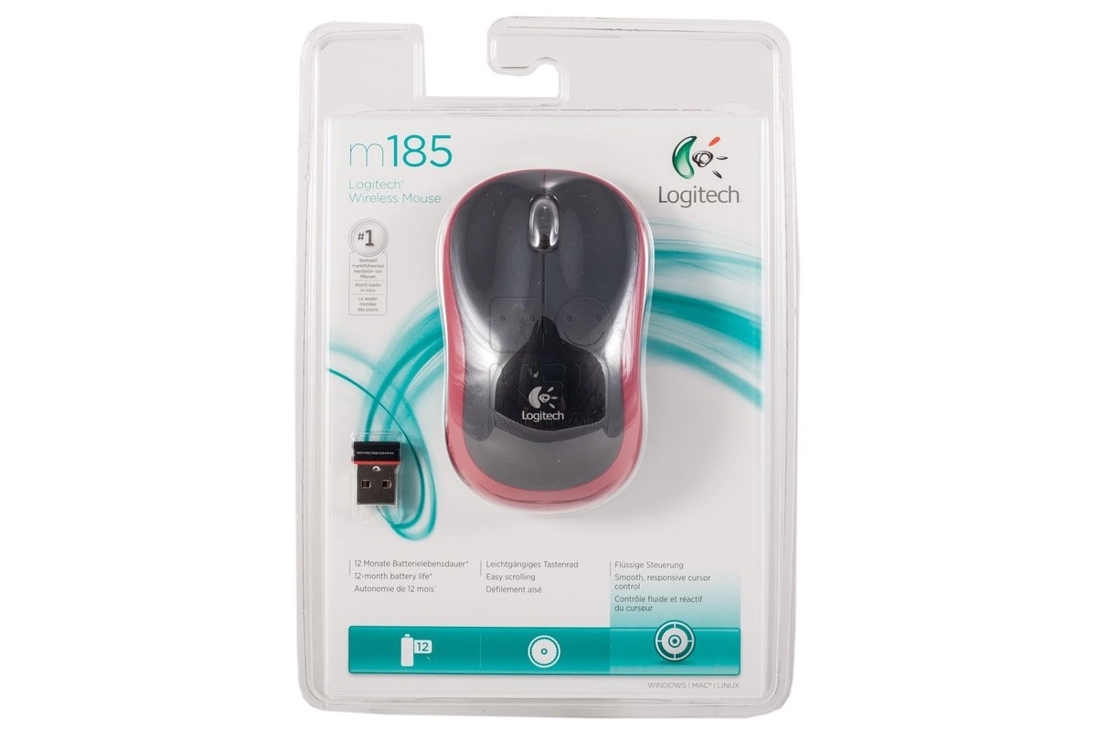 Logitech Wireless Mouse M185 Red, Optical Mouse for Notebooks, Nano receiver, Red/Black, Retail photo 1 Logitech Wireless Mouse M185 Red, Optical Mouse for Notebooks, Nano receiver, Red/Black, Retail photo 1