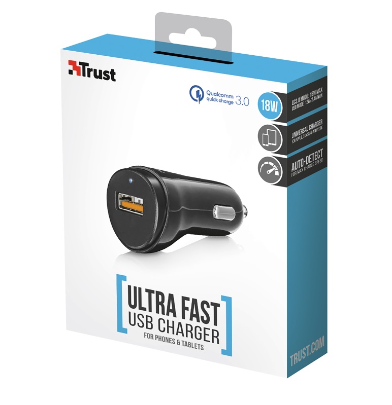 USB Car Charger - Trust Ultra-Fast (18W) USB Car Charger with QC3.0 and auto-detect, Output: QC3.0 mode with 5V/3A – 9V/2A – 12V/1.5A and auto-detect mode with 5V/2.4A photo 5