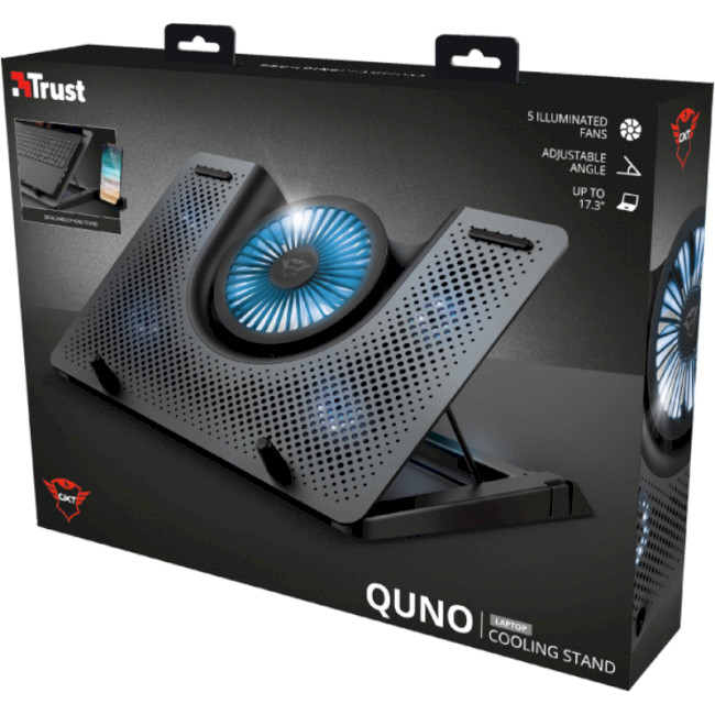 Trust Gaming GXT 1125 Quno, 17.4” Premium LED-illuminated gaming laptop cooling stand with 5 fans, Black photo 5