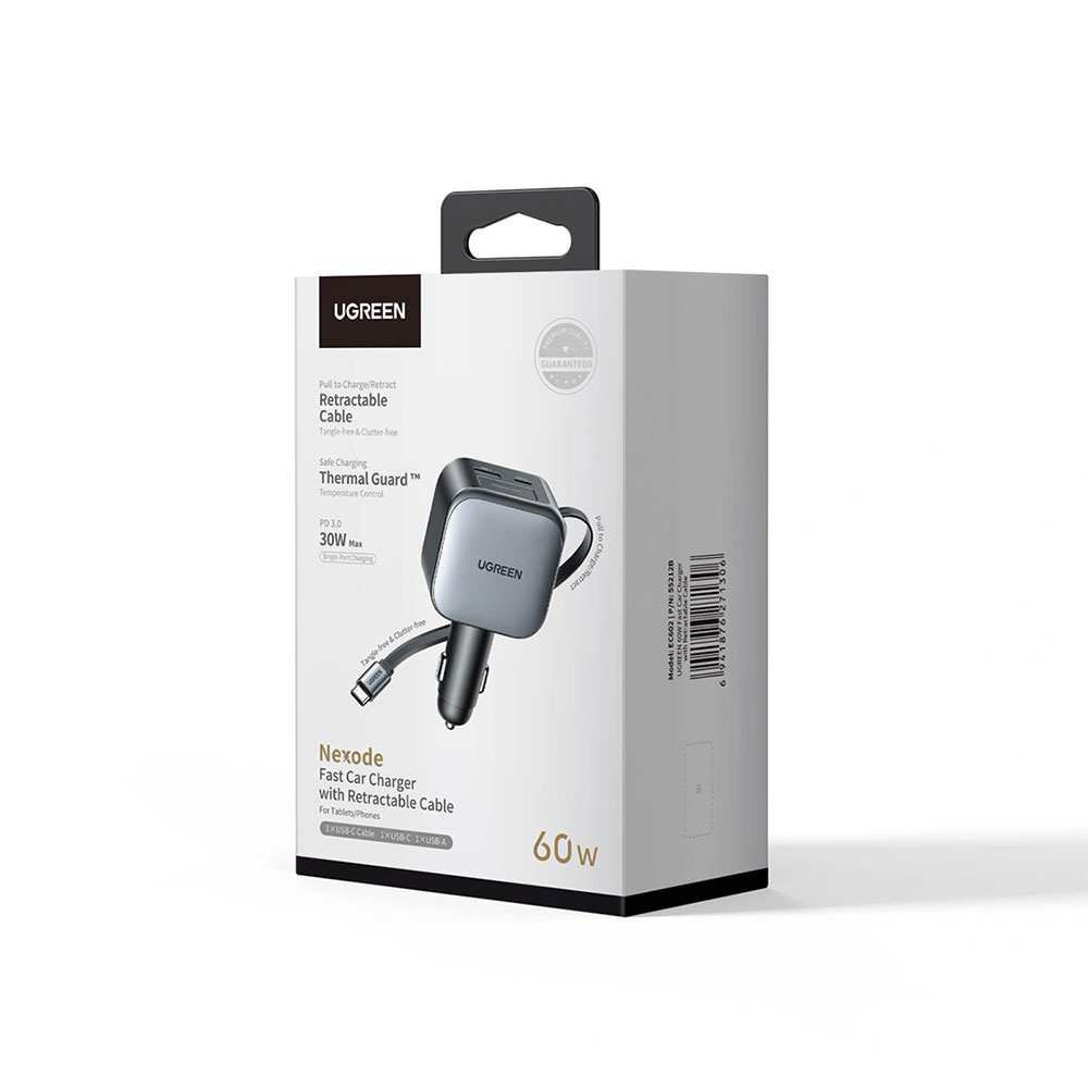 Зарядное устройство авто. для телефона Ugreen 60W USB-A + Type-C Retractable Cable EC602 photo 12