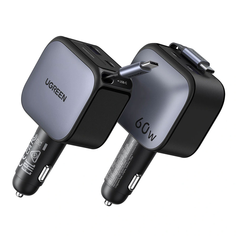 Зарядное устройство авто. для телефона Ugreen 60W USB-A + Type-C Retractable Cable EC602 photo 4