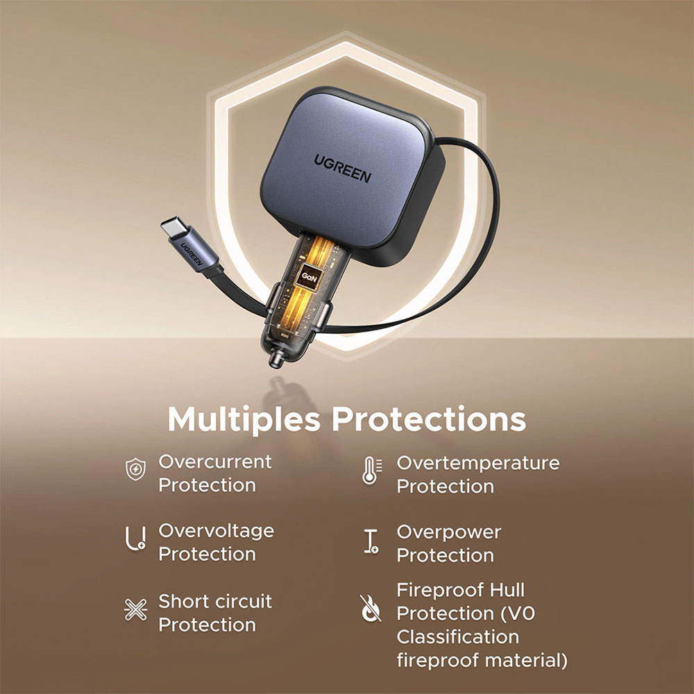 Зарядное устройство авто. для телефона Ugreen 60W USB-A + Type-C Retractable Cable EC602 photo 6