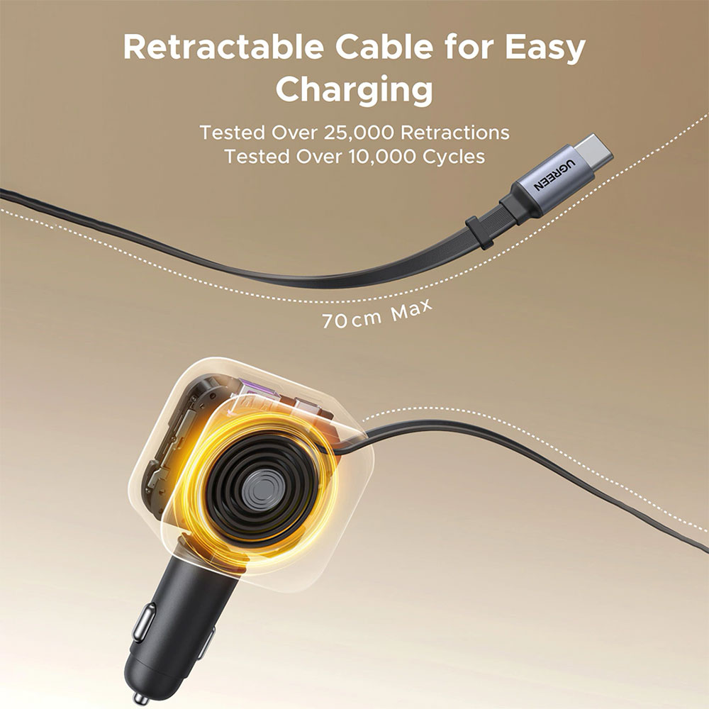 Зарядное устройство авто. для телефона Ugreen 60W USB-A + Type-C Retractable Cable EC602 photo 8