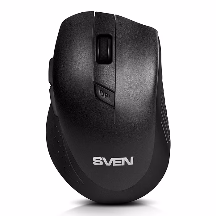 SVEN RX-425W Wireless, Optical Mouse, 2.4GHz, Nano Receiver, 800/1200/1600 dpi, DPI resolution switch, Two additional navigation buttons (Forward and Back), USB, Black
