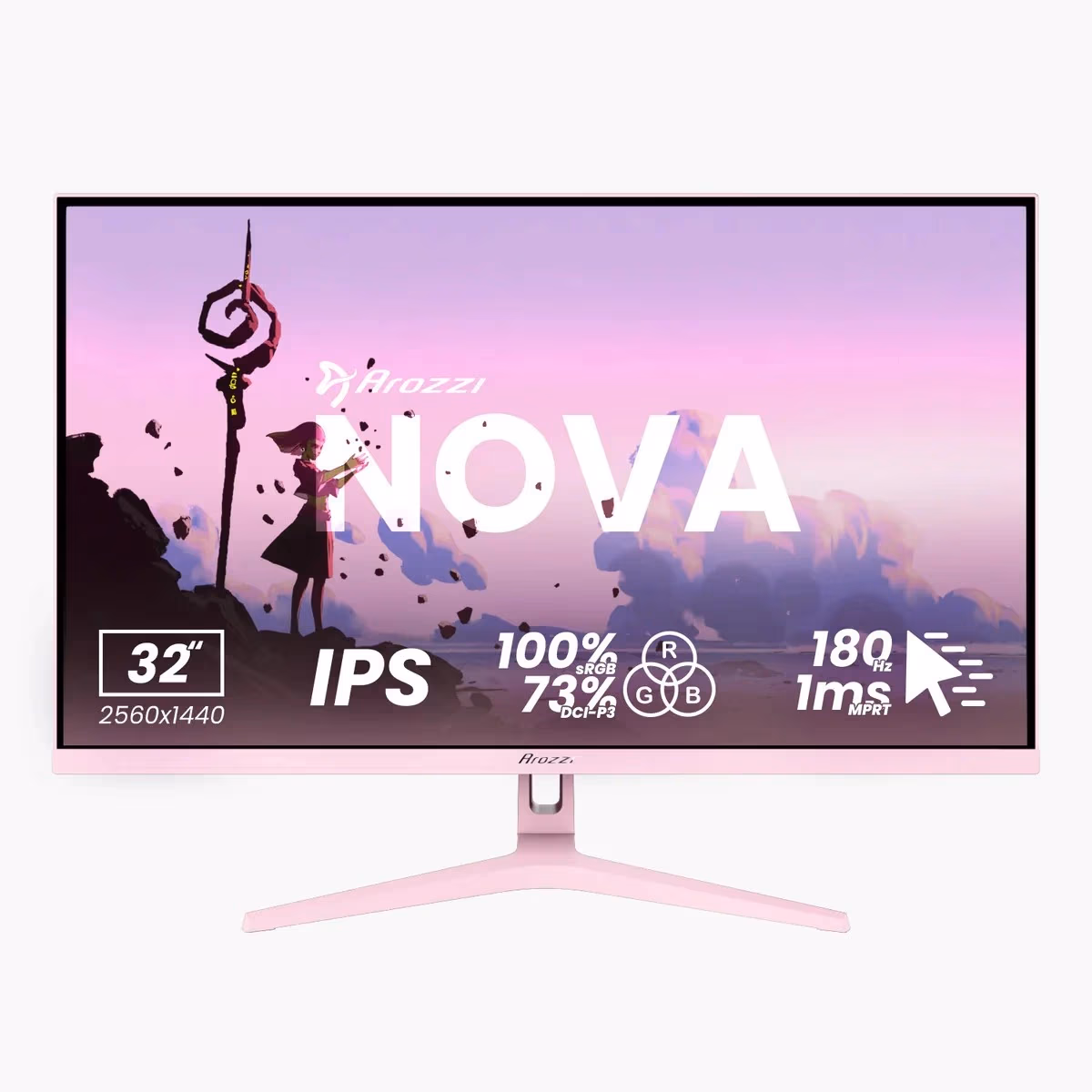 32.0” Monitor Gaming AROZZI Nova/ QHD/ 1ms/ 180Hz/ Pink