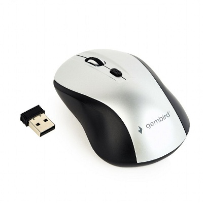 Gembird MUSW-4B-02-BS, Wireless Optical Mouse, 2.4GHz, 4-button, 800/1200/1600dpi selectable by the button, Nano Reciver, USB, Black/Silver photo 1