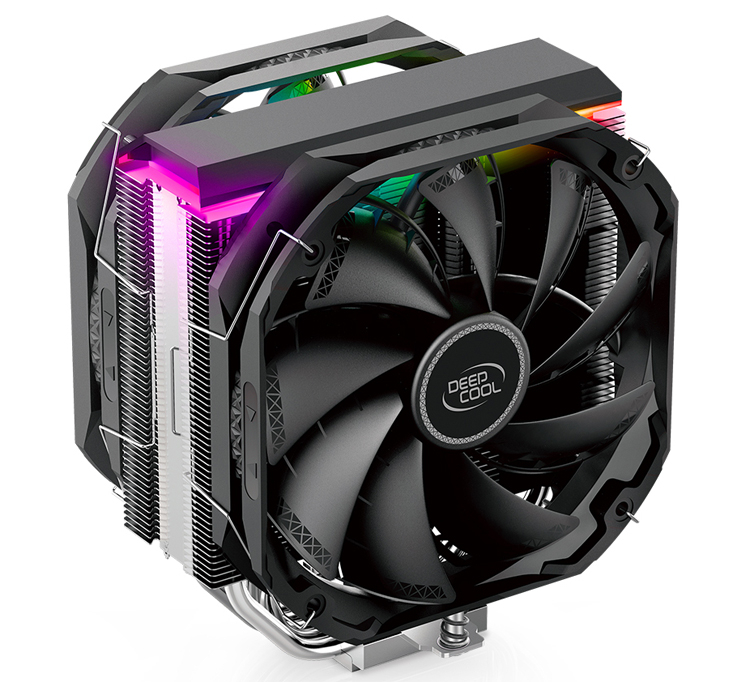 DEEPCOOL Cooler ”AS500 PLUS”, with A-RGB LED Strip, LGA2066/2011/1851/1700/1200/115x & AM5/AM4, up to 220W, 2x fans: TF140S PWM 140х140х25mm, 500~1200rpm, 19.2 ~31.5 dB(A), 70.81 CFM, 4-pin, ARGB LED Controller included, Fluid Dynamic Bearing, 5x 6mm Coop photo 1