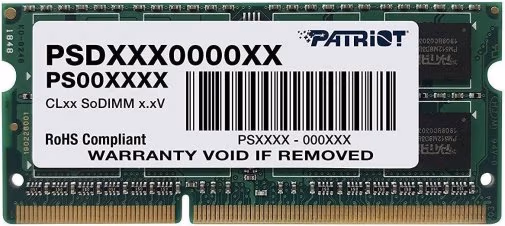 8GB DDR3L-1600 SODIMM  PATRIOT Signature Line, PC12800, CL11, 2 Rank, Double-sided module, 1.35V 