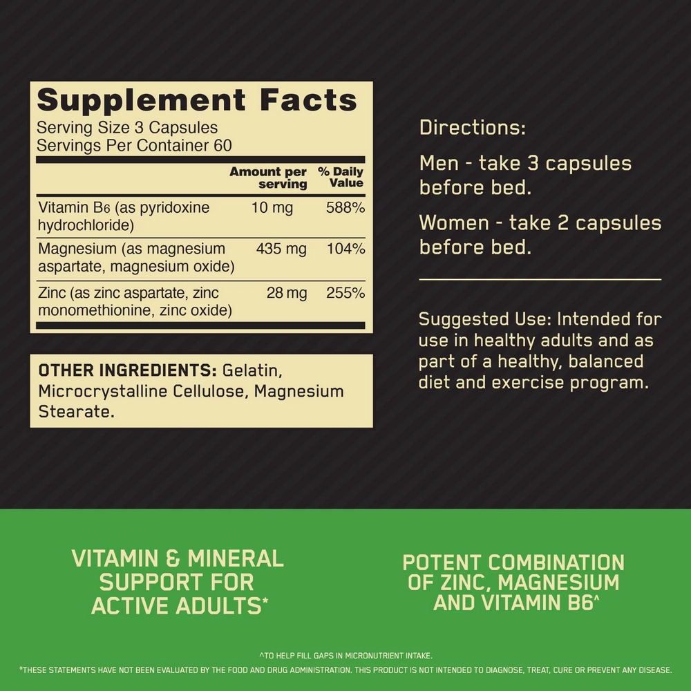 ZMA Optimum Nutrition ON US ZN MG CAPS 180CT photo 3