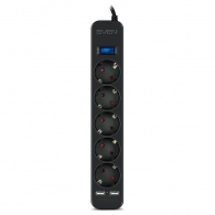 Surge Protector SVEN SF-05LU, 5 Sockets + 2 USB (2,4 A) , 5.0m, Black, color box