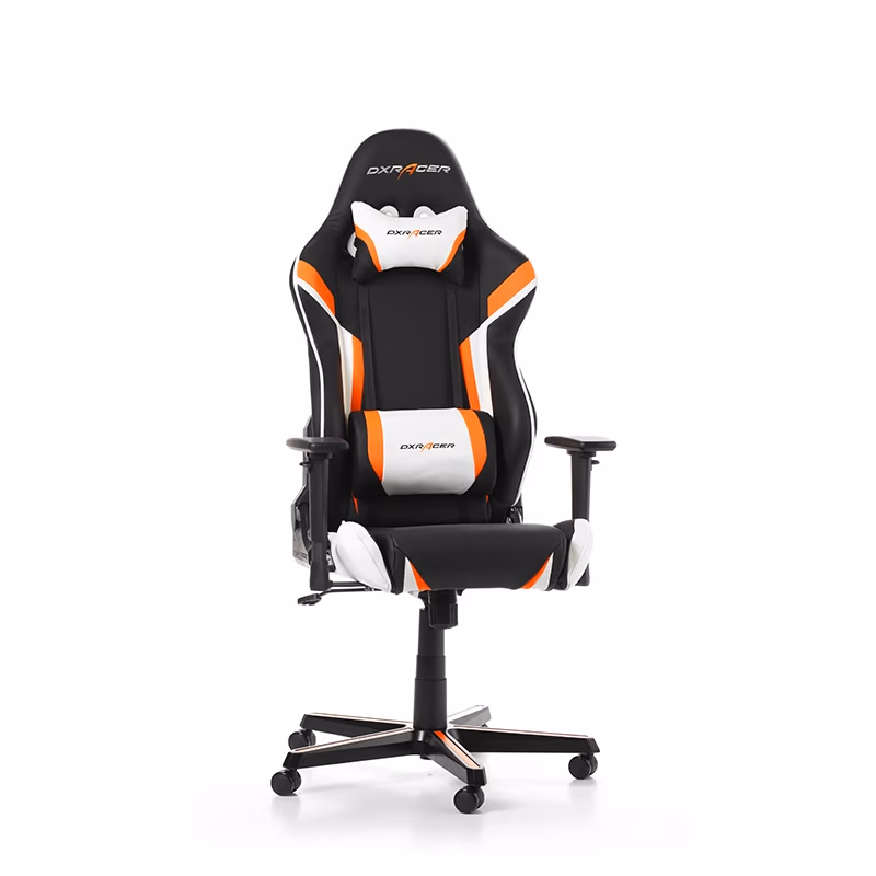 Gaming/Office Chair DXRacer Racing GC-R288-NOW-Z1, Black/Orange/White, Premium PU leather + perforated PVC, max weight up to 150kg / height 165-195cm, Recline 90°-135°, 3D Armrests, Head and Lumber cushions, Aluminium wheelbase, 2"PU Caster, W-22.6kg 