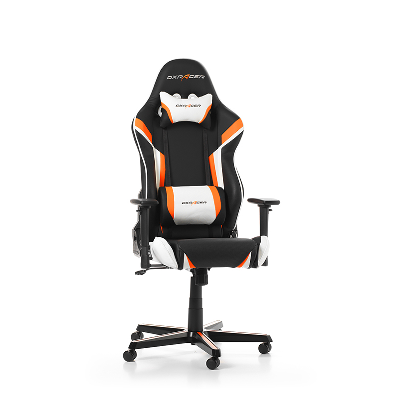 Gaming/Office Chair DXRacer Racing GC-R288-NOW-Z1, Black/Orange/White, Premium PU leather + perforated PVC, max weight up to 150kg / height 165-195cm, Recline 90°-135°, 3D Armrests, Head and Lumber cushions, Aluminium wheelbase, 2"PU Caster, W-22.6kg photo 1