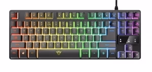 Trust Gaming GXT 833 Thado TKL Illuminated Keyboard, Backlight (RGB), Compact TKL design (80%) takes up limited space on your desk or in your bag, Anti-Ghosting: Up to 10 simultaneous key presses, 12 direct access media keys, USB,1.8m,  RU, Black