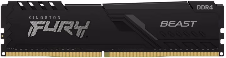 8GB DDR4-3000 Kingston FURY® Beast DDR4, PC24000, CL15, 1.35V, 1Gx8, Auto-overclocking, Asymmetric BLACK low-profile heat spreader, Intel XMP Ready (Extreme Memory Profiles)