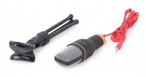 Gembird MIC-D-03 Desktop microphone with a tripod, Frequency: 100 Hz - 16 kHz, Sensitivity: - 62 +/- 3 db,  Voltage: 2...5 V, 3.5 mm audio plug, cable length 1.2 m, weight: 200g, Black thumbnav 3