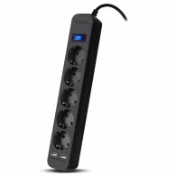 Surge Protector SVEN SF-05LU, 5 Sockets + 2 USB (2,4 A) , 5.0m, Black, color box