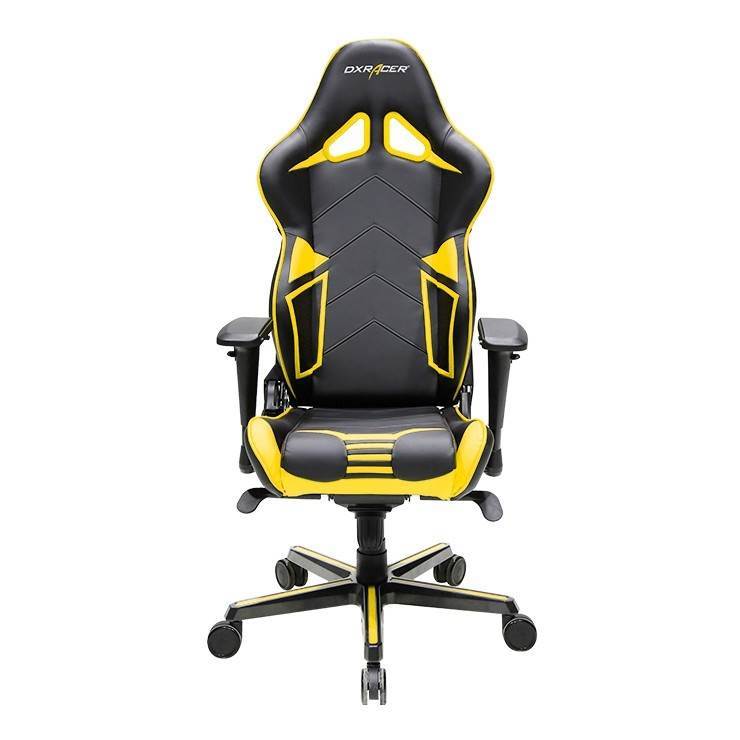 Gaming Office Chair DXRacer Racing Pro GC R131 NY V2 Black Yellow Premium PU leather max weight up to 150kg height 165 195cm Rocking Function Recline 90 135 4D Armrests Head and Lumber cushions Alumi...