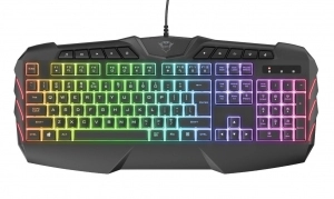 Trust Gaming GXT 881 ODYSS Semi-Mechanical Keyboard, Backlight (RGB), 10 Direct access keys and 12 multimedia keys for quick control, AnMulticolour LED illumination in 6 different light modes and adjustable brightness, USB, RU, Black