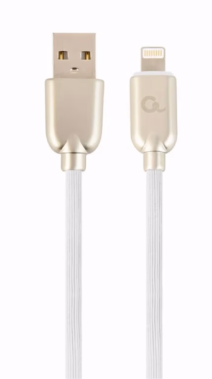 Cablu de incarcare si date premium din cauciuc cu 8 pini Cablexpert CC-USB2R-AMLM-2M-W,  2 m, white