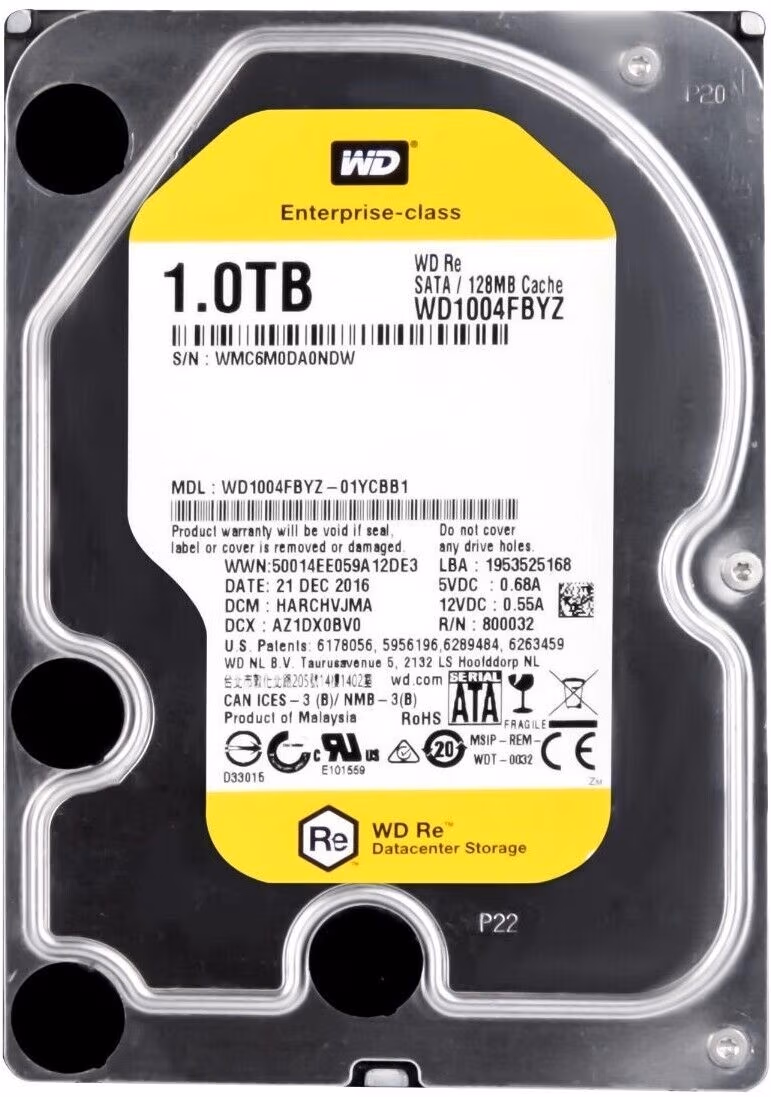 3.5" HDD Western Digital RE Datacenter Capacity (WD1004FBYZ) / 1.0TB / 7200rpm / 128Mb / SATAIII 