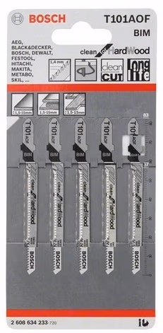 Набор пилок для лобзика Bosch T 101 AOF / Clean for HardWood, 2608634233