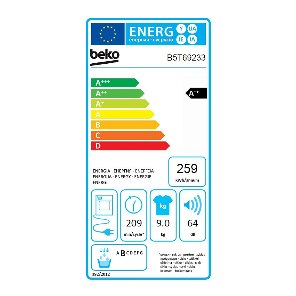 Masina de uscat rufe Beko B5T69233 / 9 kg / A++ / Alb photo 9