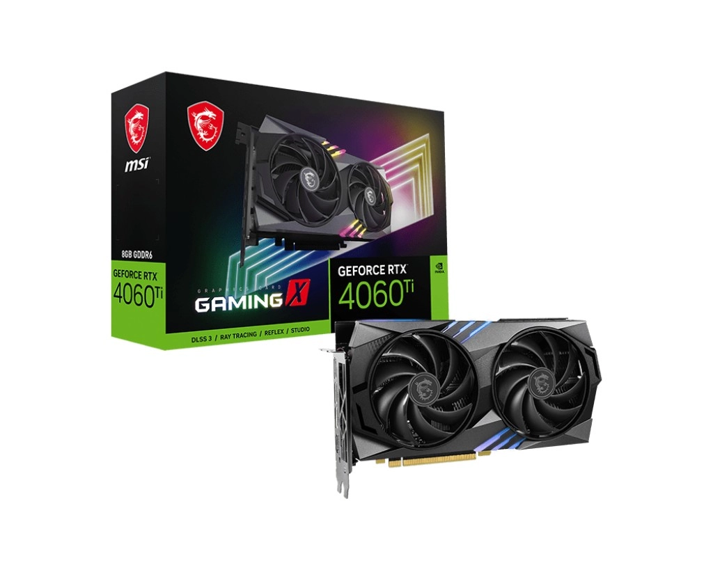 MSI GeForce RTX 4060 Ti GAMING X 8G  / 8GB GDDR6 128Bit 2640/18000Mhz, Ada Lovelace/ DLSS3, PCIeX16 4.0, 1xHDMI, 3xDP, Twin FROZR 9 Thermal Design: TORX Fan 5.0/Zero Frozr/Core Pipe/Cooper Baseplate/Fin+AirflowControl, Double Ball Bearing, Metal Backplate