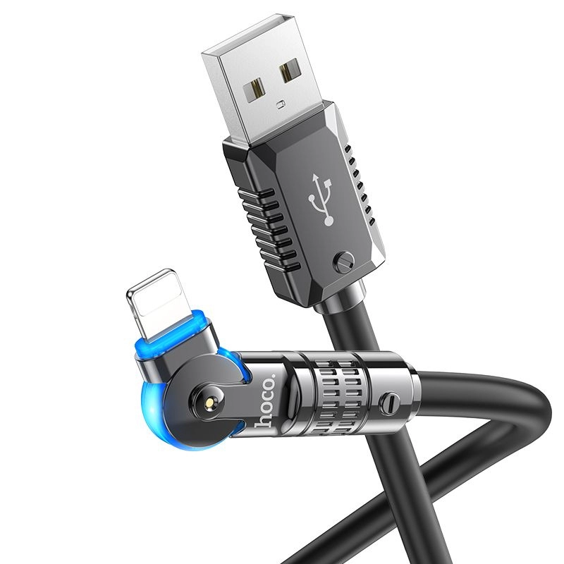 Кабель USB на Lighning HOCO “U118 Triumph” / 1.2m / Zinc alloy / 27W / up to 3A / Black