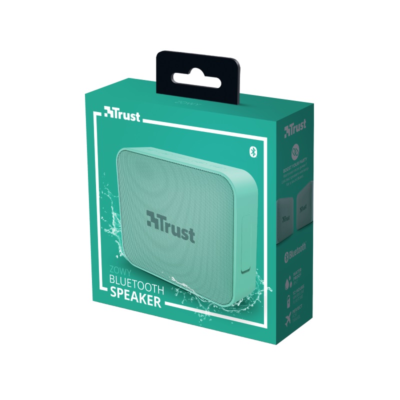 Trust Zowy Compact Bluetooth Wireless Speaker 10W, Waterproof IPX7, Up to 12 hours, Link two speakers wirelessly to boost your party, microSD or 3.5mm aux input, built-in microphone, Mint photo 6