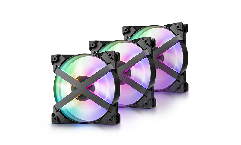 120mm Case Fan - DEEPCOOL "MF120 GT-3 IN 1"  3x A-RGB LED Fans:120x120x27mm, 400~1450 RPM±10%, <29.5dBa, 48.3 CFM, Hydro Bearing, 4Pin, PWM, 3-pin(+5V-D-G),  Wired ARGB Controller included photo 1