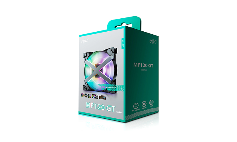 120mm Case Fan - DEEPCOOL "MF120 GT-3 IN 1"  3x A-RGB LED Fans:120x120x27mm, 400~1450 RPM±10%, <29.5dBa, 48.3 CFM, Hydro Bearing, 4Pin, PWM, 3-pin(+5V-D-G),  Wired ARGB Controller included photo 2