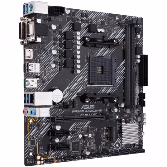 ASUS PRIME A520M-E, Socket AM4, AMD A520, Dual 2xDDR4-4600, APU AMD graphics, VGA, DVI, HDMI, 1xPCIe X16, 4xSATA3, RAID, 1x M.2 slot, 2xPCIe X1, ALC887 7.1ch HDA, GbE LAN, 1xUSB 3.2Gen2, 6xUSB3.1, 5X Pro.III, mATX