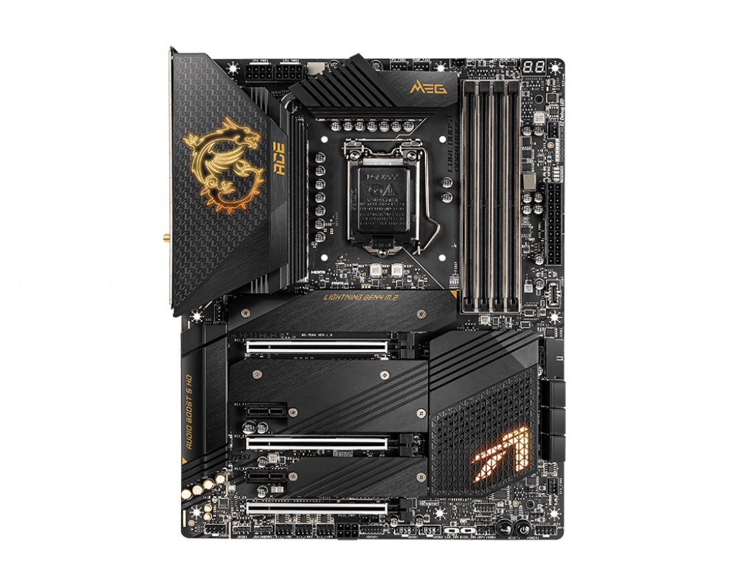 MSI MEG Z590 ACE, Socket 1200, 16+1, Intel® Z590 (11/10th GenCPU), Dual 4xDDR4-5600, CPU Intel iGPU, HDMI, 3xPCIeX16 4.0, 6xSATA3, RAID, 4xM.2 PCIe4.0, 2xPCIe X1, ALC4082, 2.5GbE LAN, WiFi6E/BT, 2xTB4 USB-C, 3xUSB3.2Gen2(Type-C&-A), 6xUSB3.2, ATX photo 1
