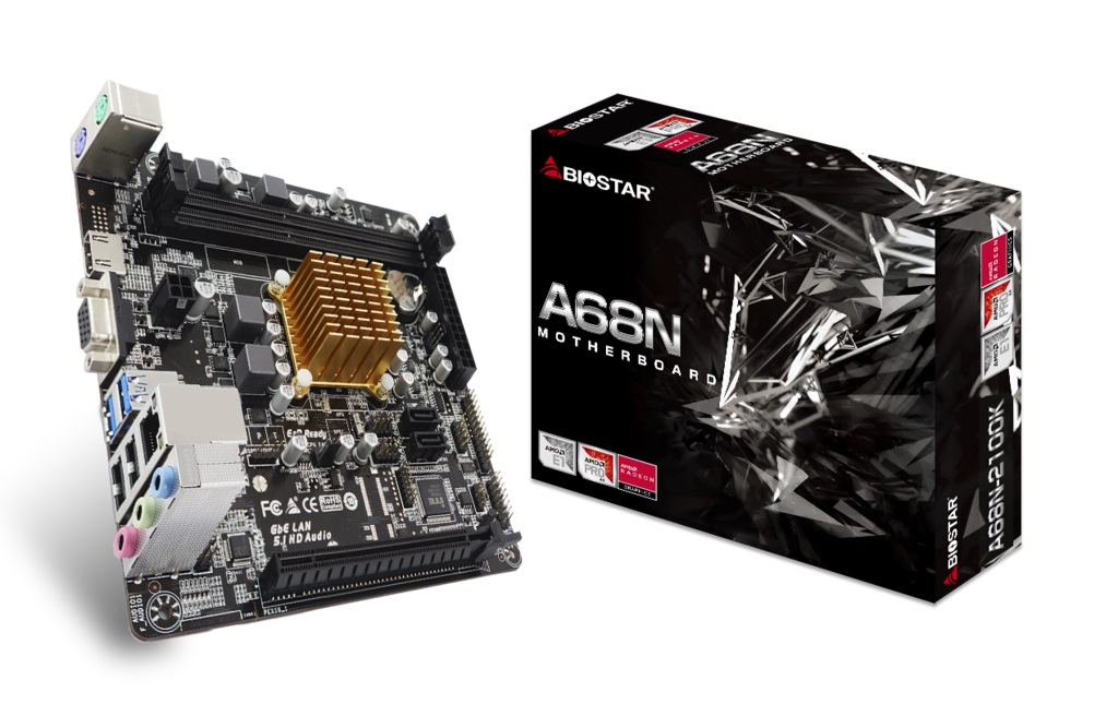 BIOSTAR A68N-2100K, MB + CPU onboard: Dual-core AMD E1-6010 1.35GHz, 2xDDR3-1600, AMD Radeon R2 Graphics, support HDCP, VGA, HDMI, 1x PCI-Ex16, 2xSATA3, COM+LPT headers, ALC887 7.1-Ch HDA, 1xGbE LAN, 2xUSB3.2 Gen1, 2xUSB 2.0, mini-ITX photo 4