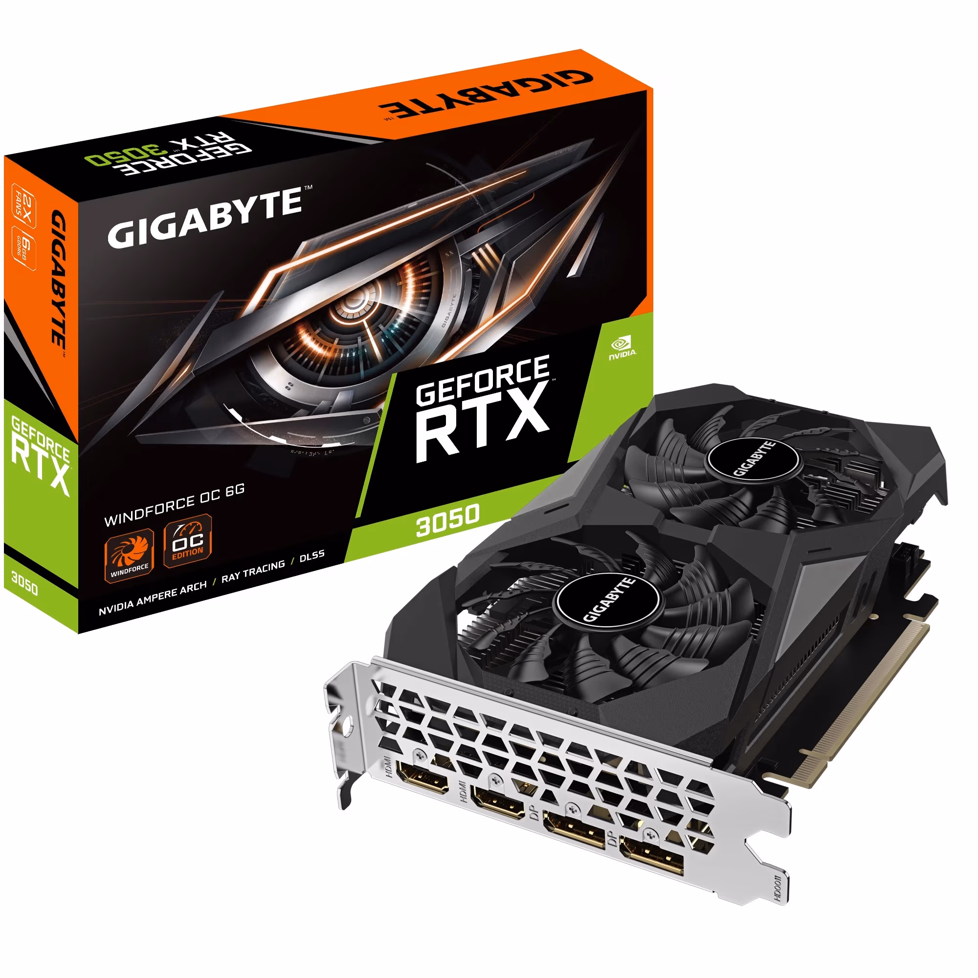 Видеокарта GIGABYTE GeForce RTX 3050 WINDFORCE OC 6G/ 6GB/ GDDR6/ 96Bit