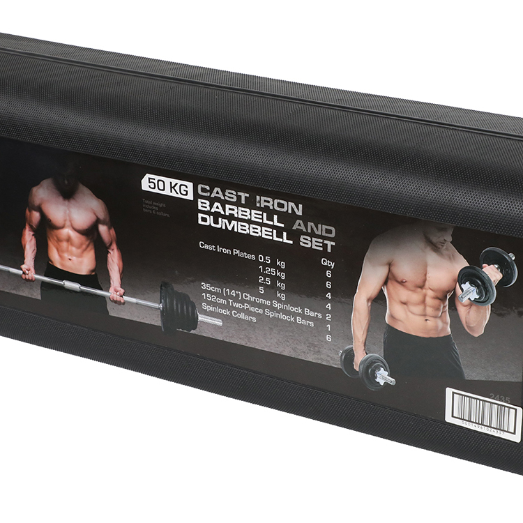 Set gantere si bara 50 kg YORK Black Cast Iron Barbell/Dumbbell Spinlock Set in PVC case photo 2